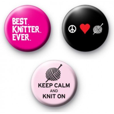 Set of 3 Knitter Button Badges