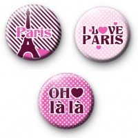 Cute set of 3 Parisian Button Badges