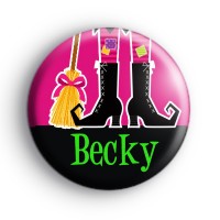 Custom Name Witch Feet Pink Badge
