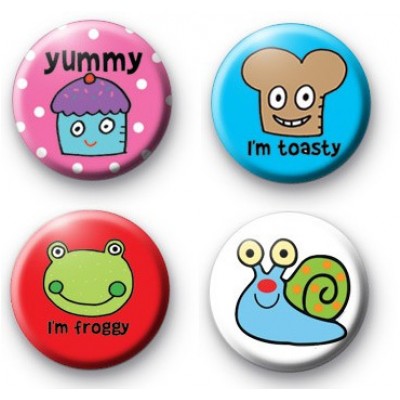 Set of 4 Pop Art Button Badge Pack